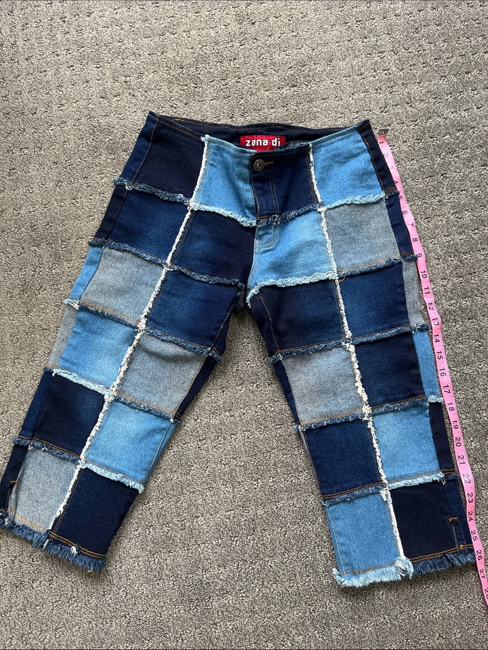 Zana Di Patchwork Capri Jeans in Mixed Blues